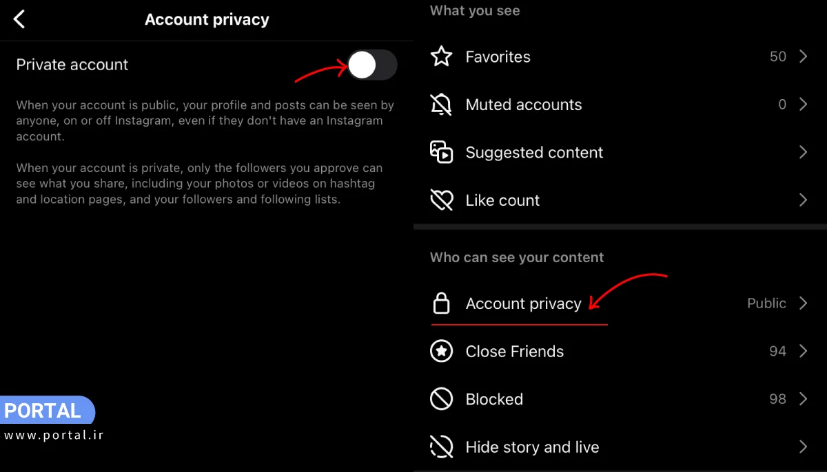 نحوه پرایوت کردن پیج برای امنیت اینستاگرام