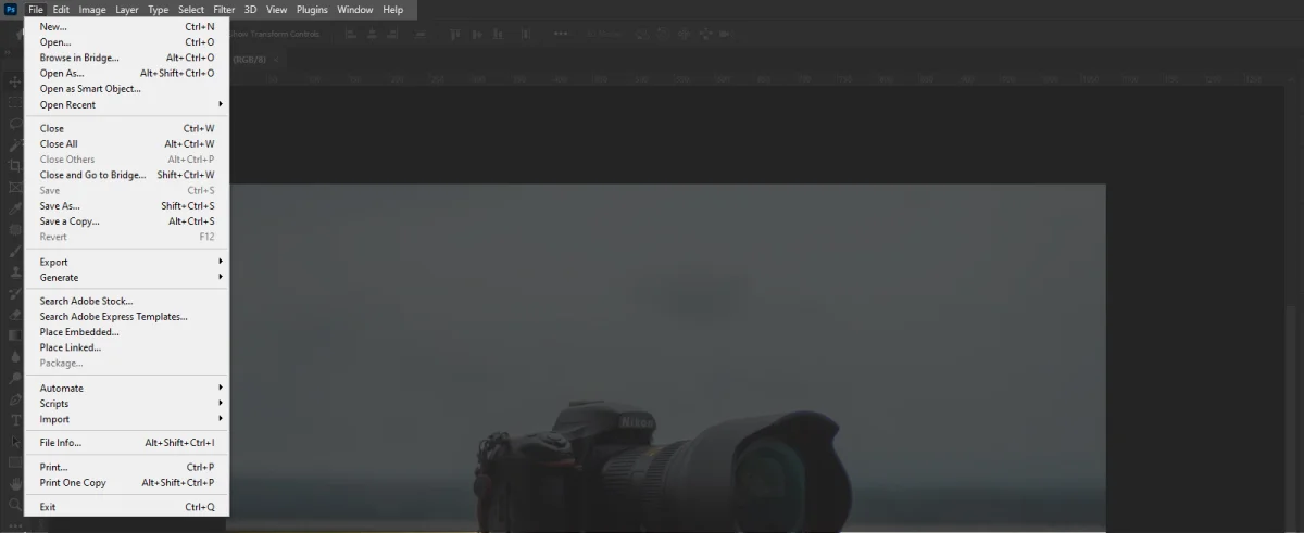 گزینه‌های منوی فایل در فتوشاپ