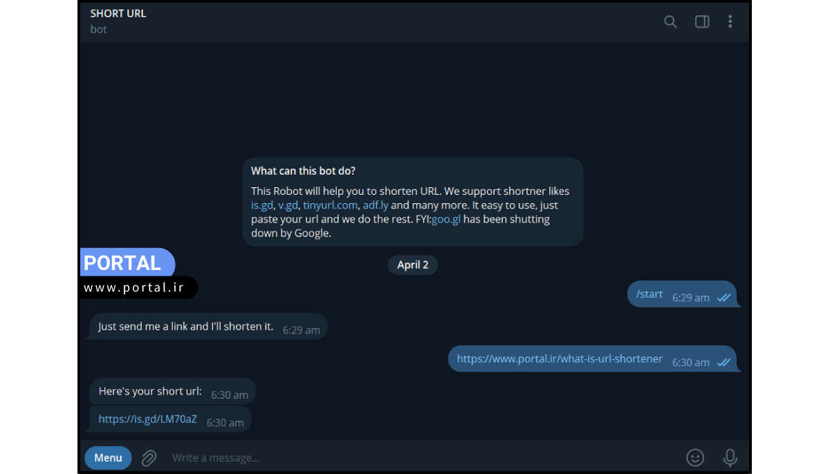 ربات کوتاه کننده لینک