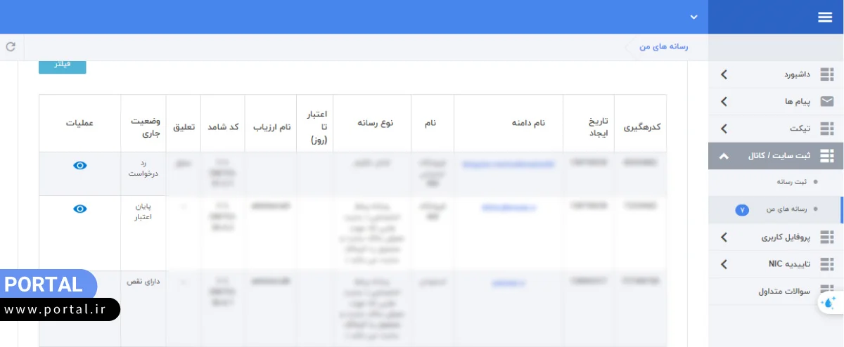 مشاهده وضعیت رسانه در پنل ساماندهی