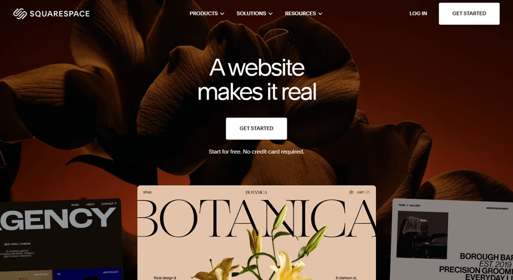 اسکرینشات از صفحه اصلی Squarespace
