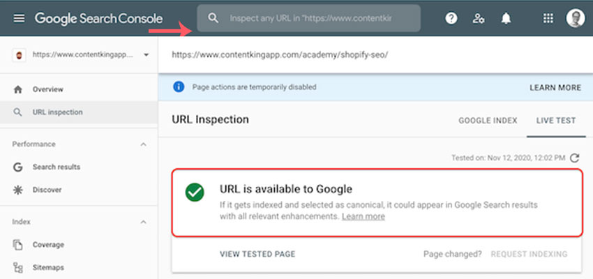 استفاده از Url Inspection