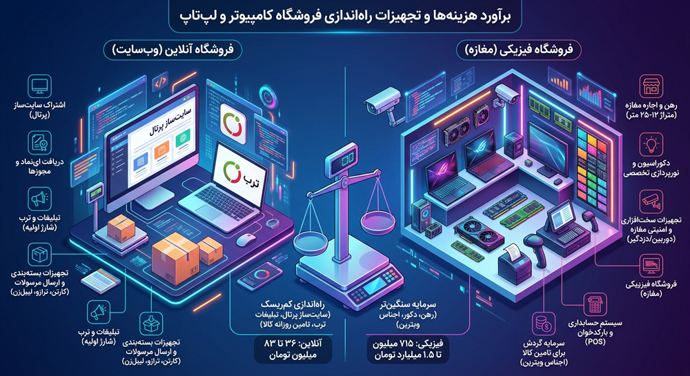 هزینههای راهاندازی و تجهیزات لازم برای فروشگاه کامپیوتر و لپتاپ