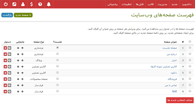 فهرست صفحات داخلی وب سایت